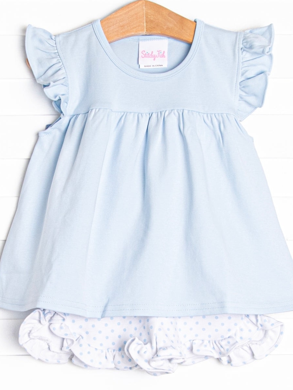 Stitchy FISH Light Blue Ruffle Sleeve Short Sleeve Tee for Kids SZ 4